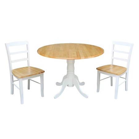 International Concepts Square 42 in Dual Drop Leaf Table with 2 Madrid Chairs, White/Natural, 42 W, 42 L, 29.5 in H, Wood K02-42DP-C2P-2